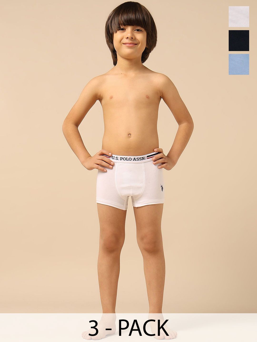 U.S. Polo Assn. Kids Boys Pack Of 3 Mid Rise Moisture Wicking Cotton Trunks