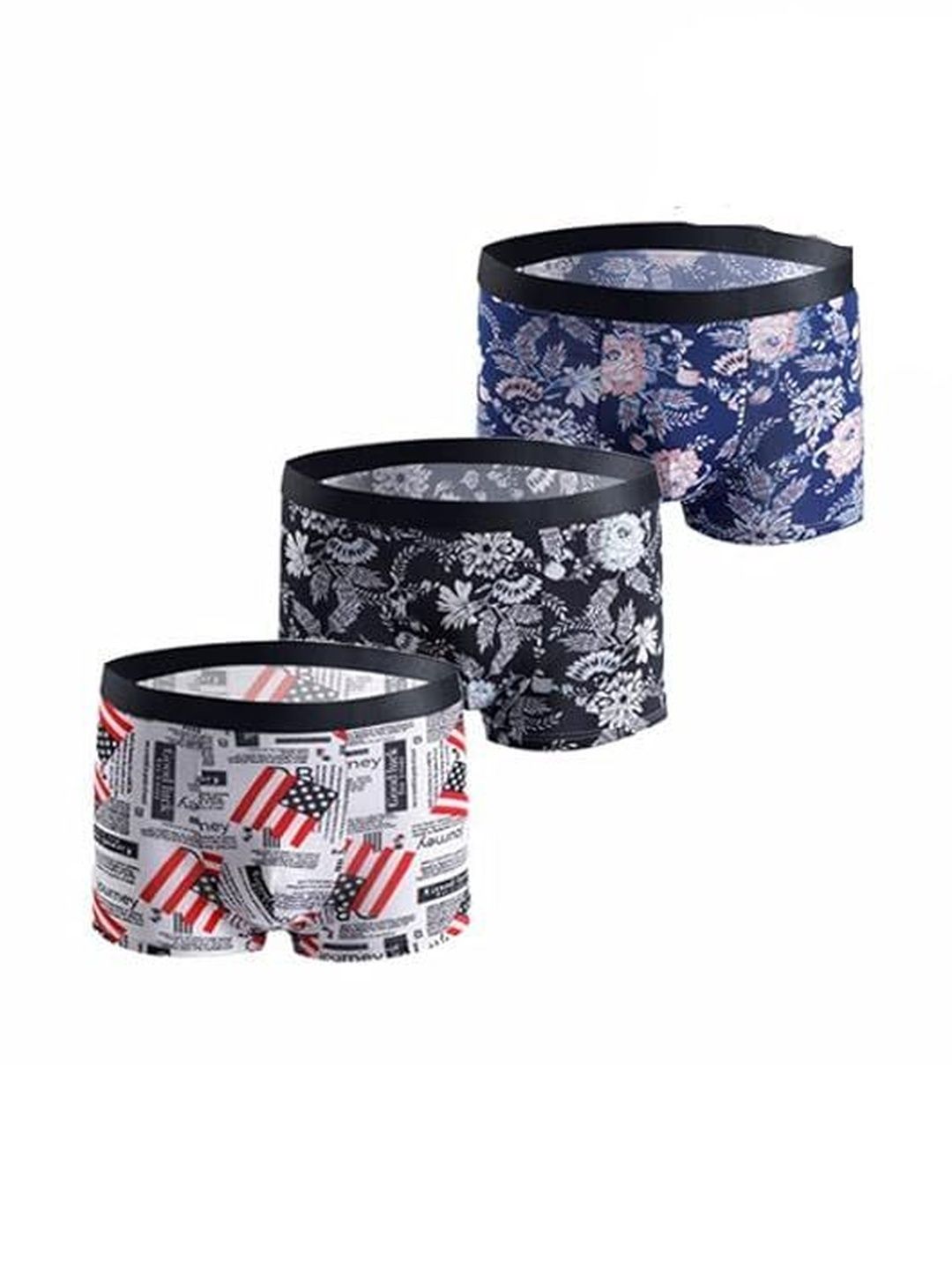 ASJAR Men Multi Colored Pack of 3 Brief Cotton Printed Breathable Underwear-image-1