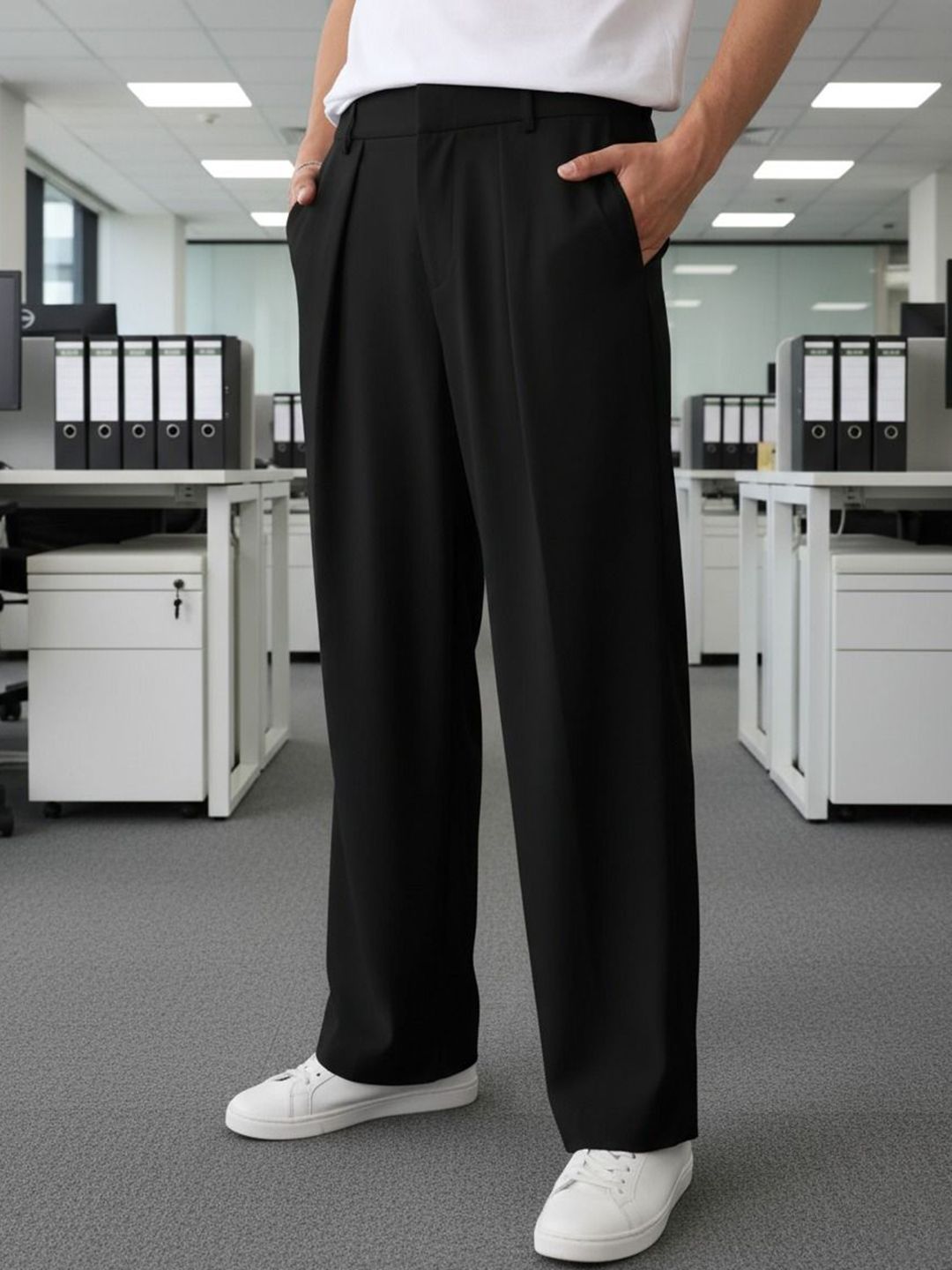 BROADSTAR Men Relaxed Straight Leg Straight Fit Pleated Korean Pants-picture-13