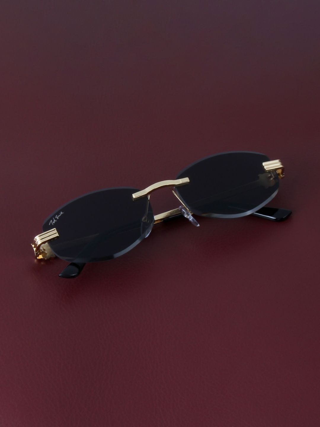 Ted Smith Unisex Black Lens & Gold-Toned Oval Sunglasses with-picture-15