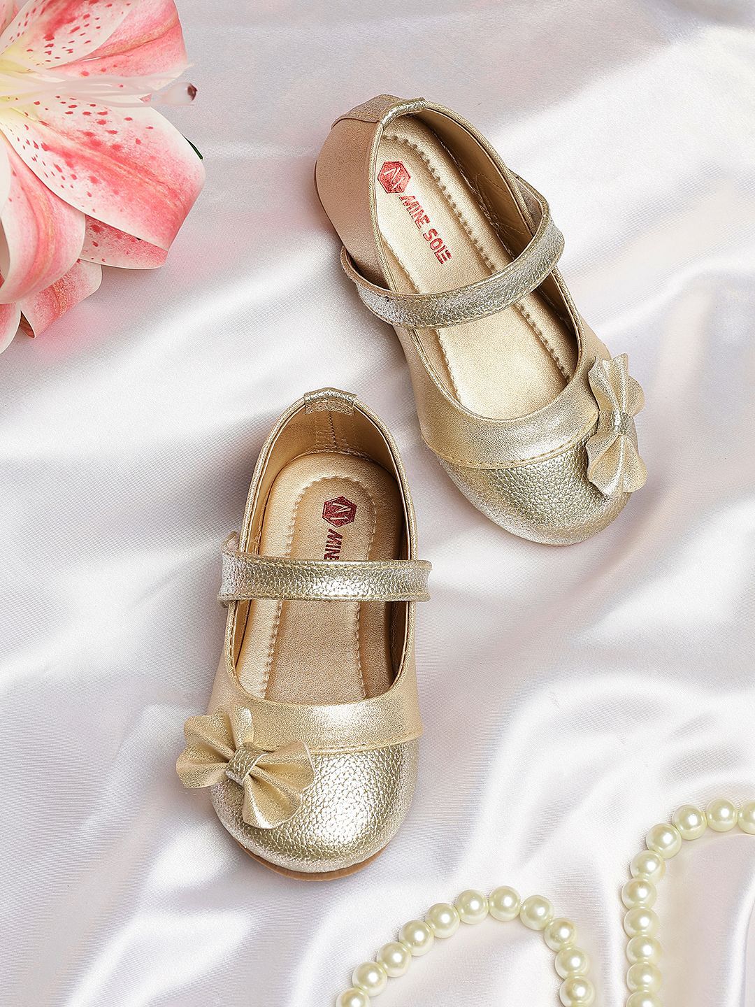 Minesole Girls Textured Bows Detail Party Ballerinas-image-16