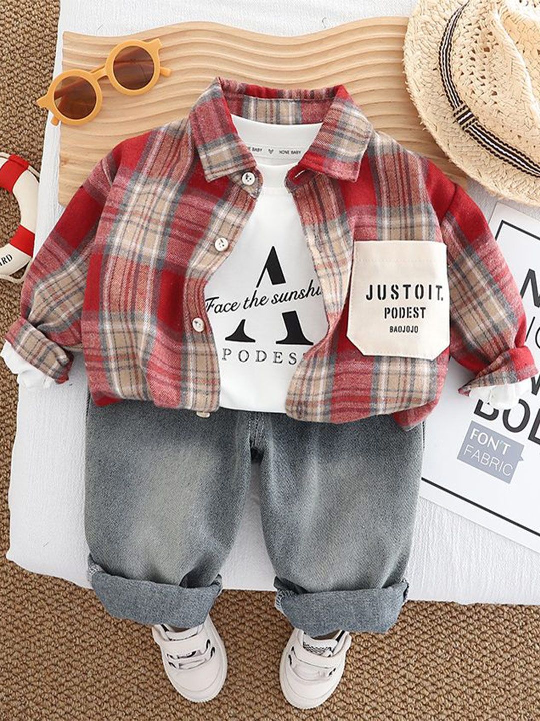 StyleCast x Revolte Boys Checked T-shirt and Shirt with Trousers-picture-47