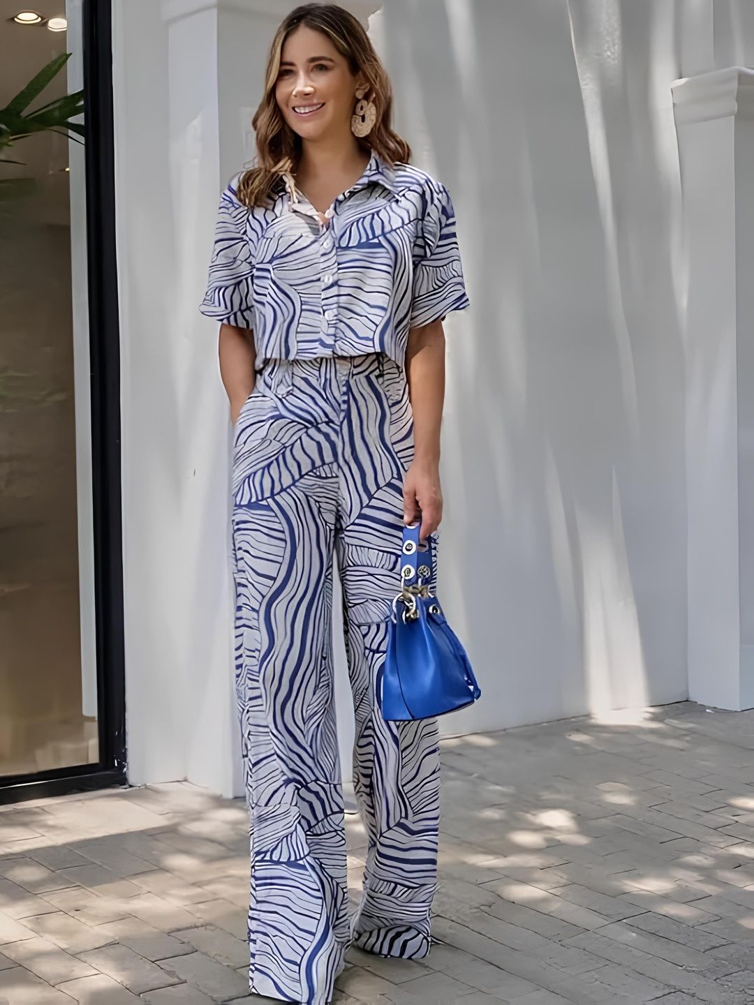 HERE&NOW Women Printed Regular Top with Trousers-picture-35