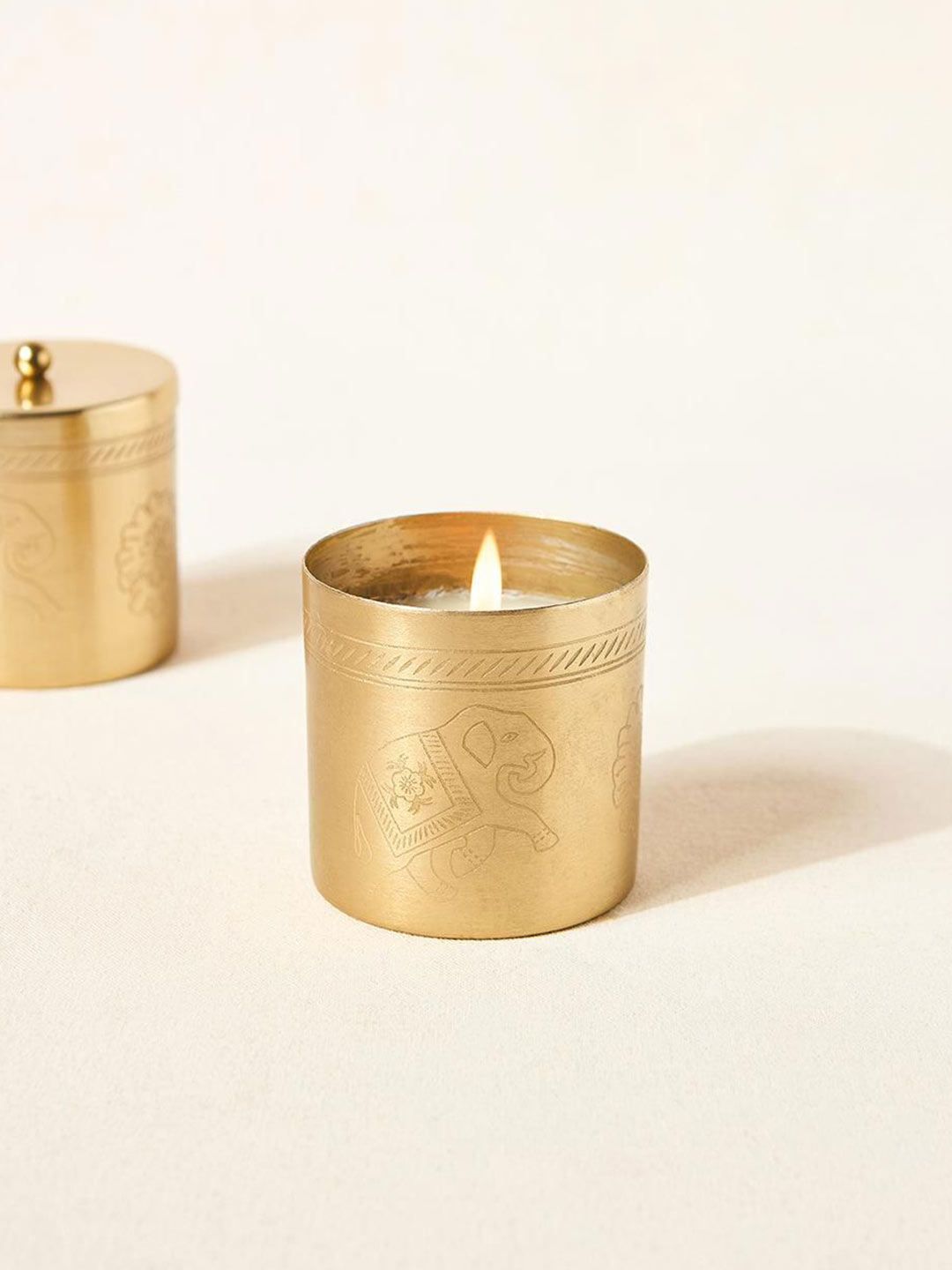 Chumbak Gold-Toned Orange Blossom Elephant Textured Jar Candle-picture-14