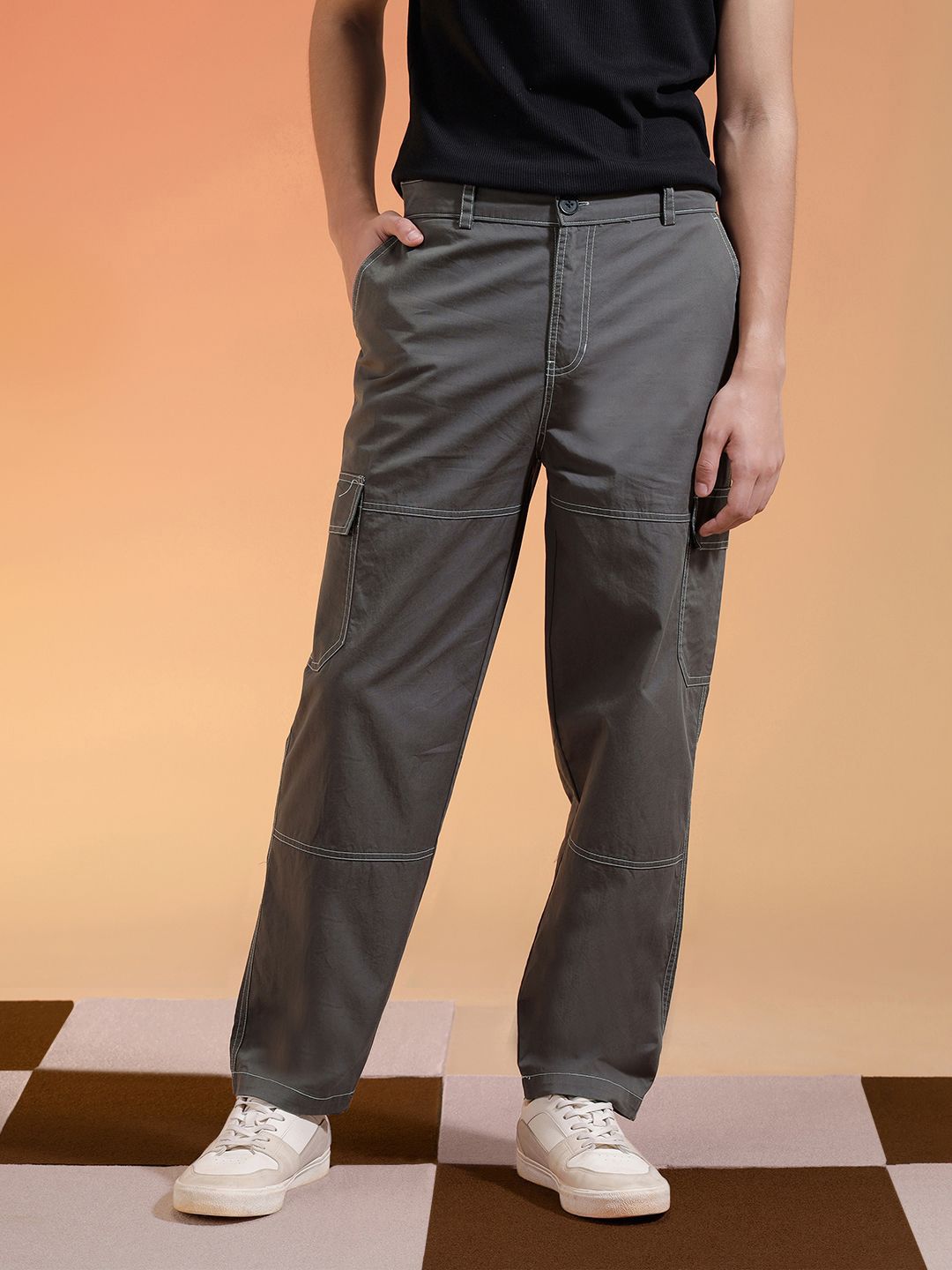 VEIRDO Men Men Relaxed Straight Leg 5 Pocket Straight Fit Cargo Trousers-picture-20