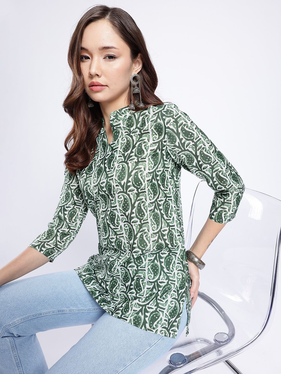 Anouk Rustic Paisley Printed Mandarin Collar Straight Kurti-picture-12