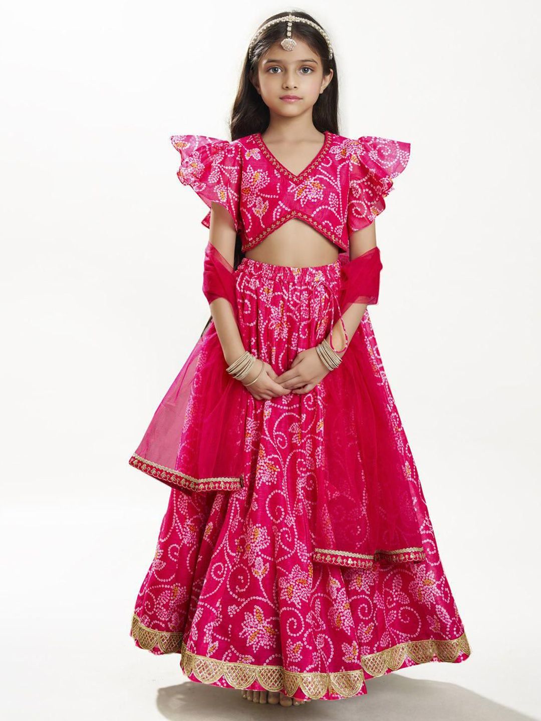 Bitiya by Bhama Girls Printed Thread Work Ready to Wear Lehenga & Blouse With Dupatta-picture-36