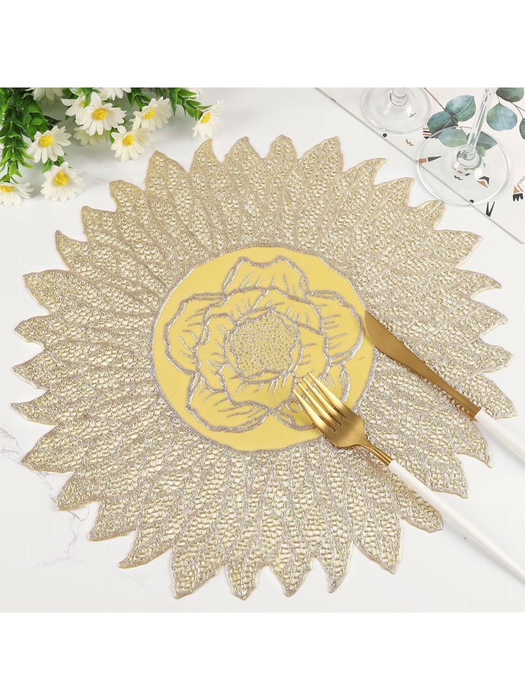 Dakshya Industries Ghana Gold Toned Textured Waterproof Table Placemat-picture-14