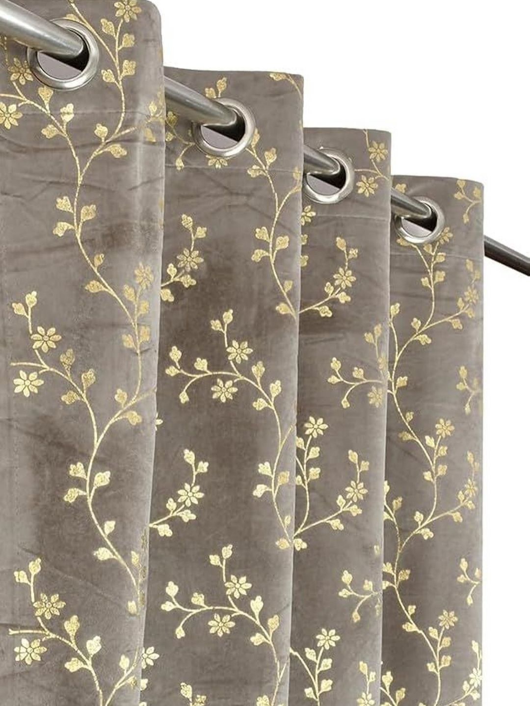 GEET CREATIONS Brown & Gold 2 Pieces Leaf Printed Room Darkening Window Curtains-image-48