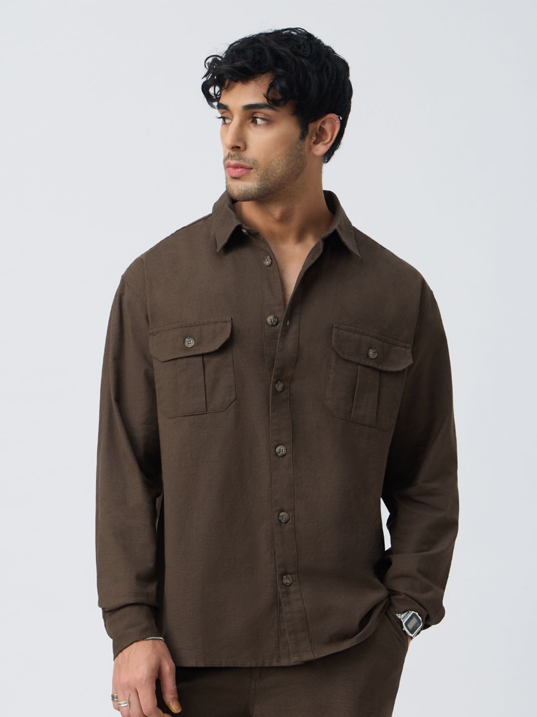 The Souled Store The Souled Store Men Oversized Fit Solid Brown Shirts