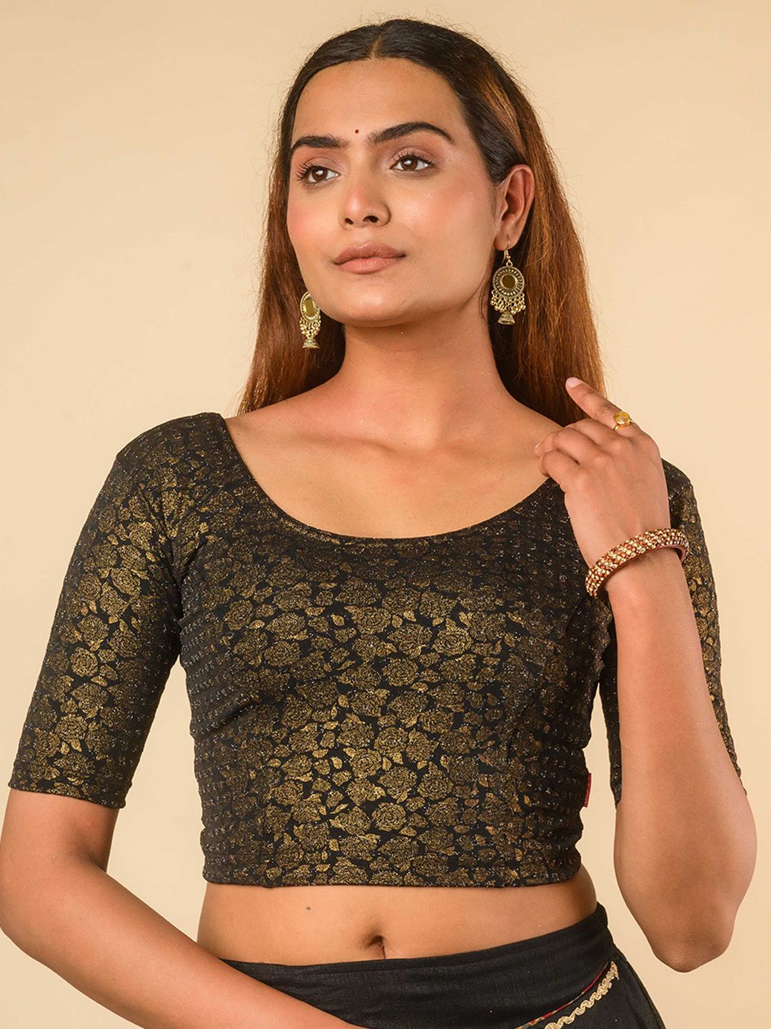 Bindigasm's Advi Embellished Round Neck Readymade Saree Blouse-picture-25