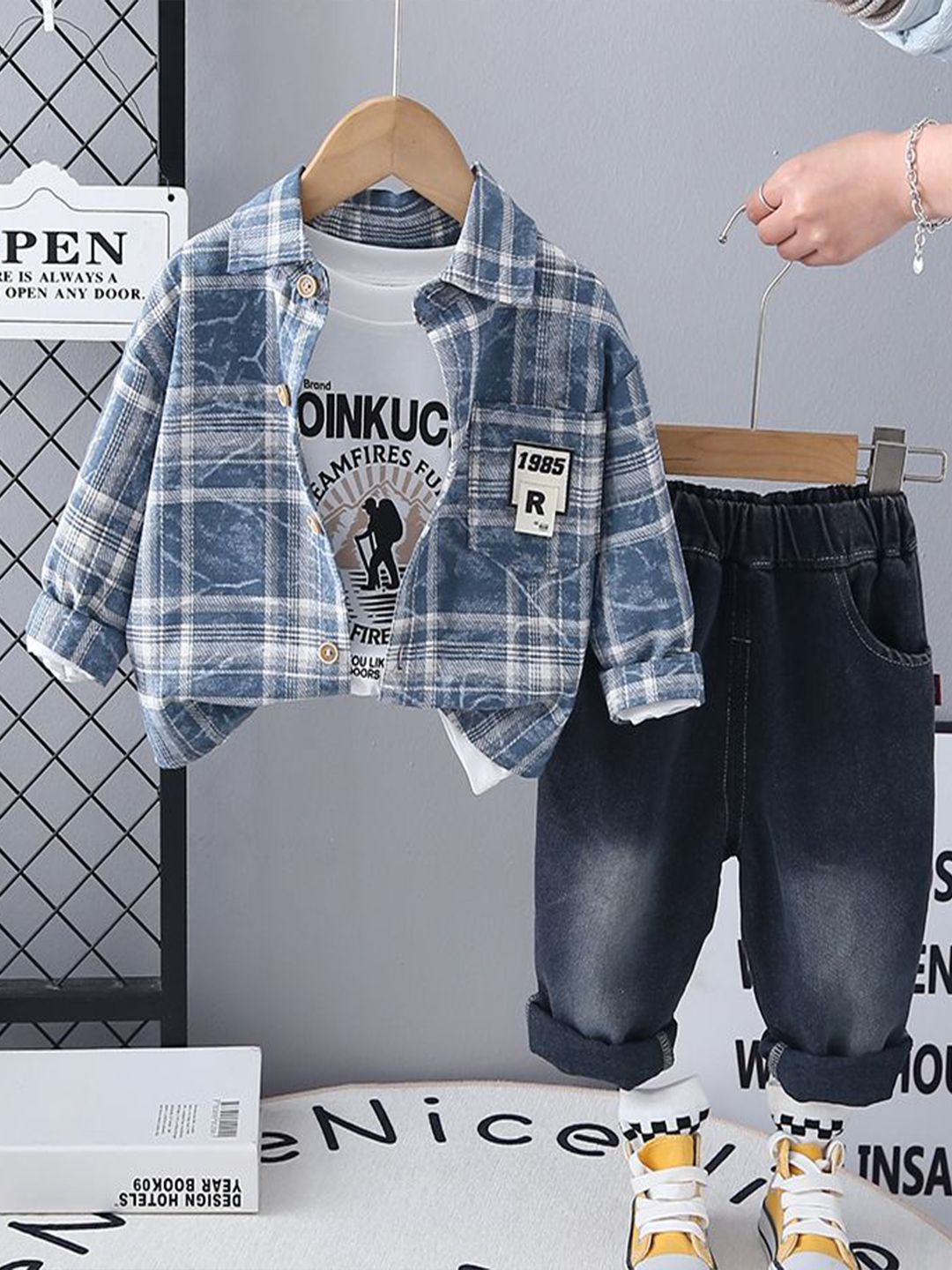 StyleCast x Revolte Boys Checked T-shirt with Shirt & Trousers-picture-31
