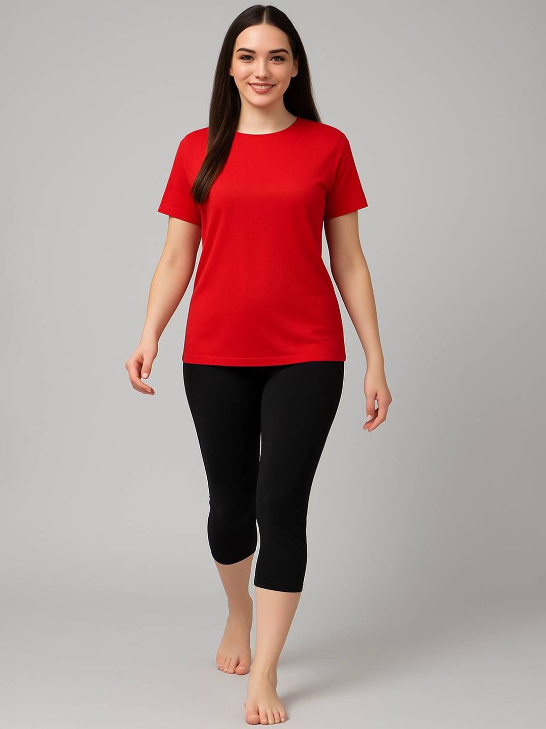 DRAXSTAR Women Plus-Size Relaxed-Fit Quick-Drying Stretchable T-Shirt & Capri Swim Set-image-6