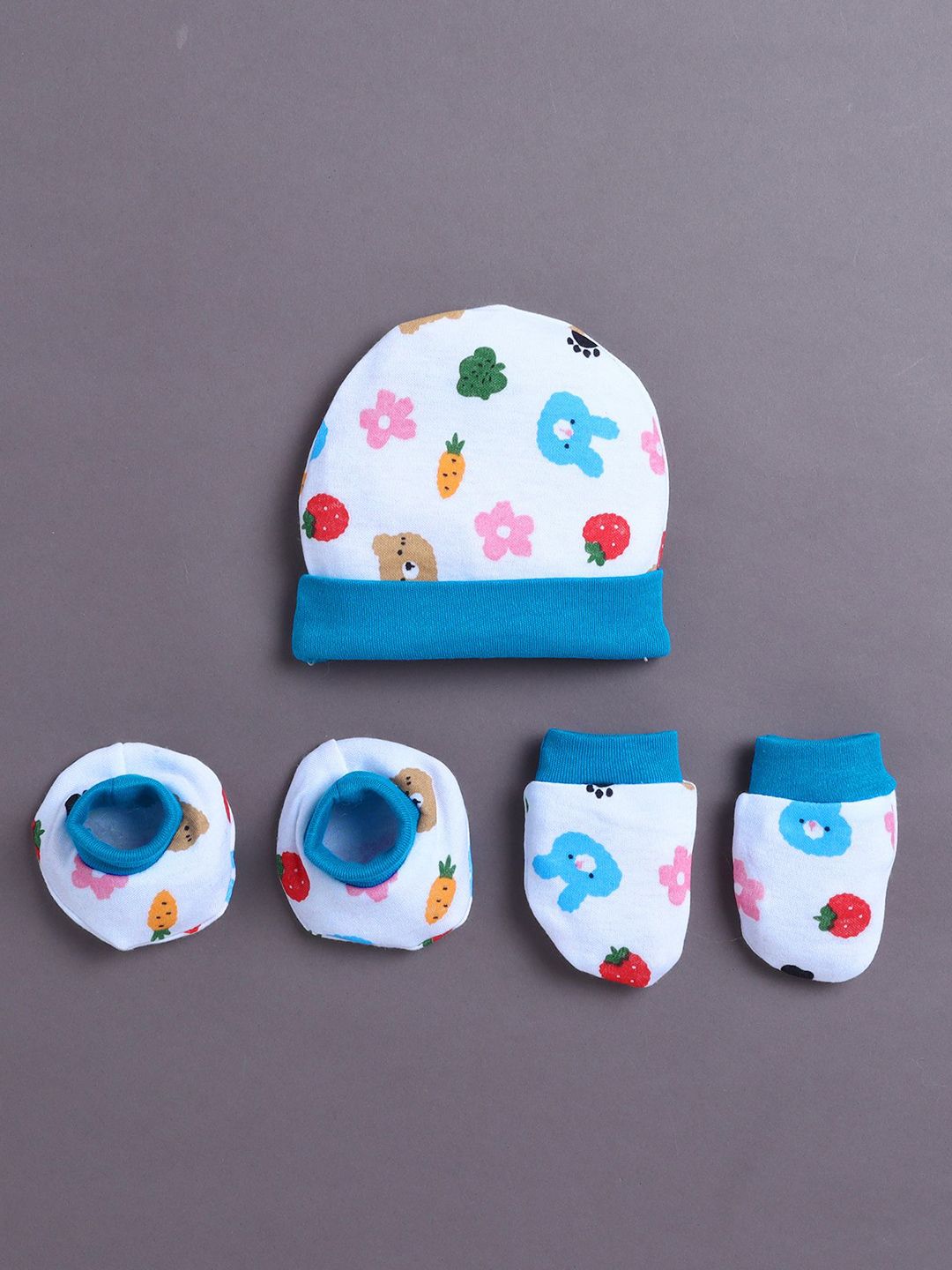 BUMZEE Boys Printed Cotton Cap Beanie Mitten Bootie Set-picture-31