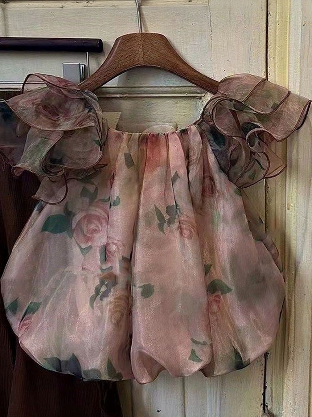 StyleCast x Revolte Girls Printed Flutter Sleeve Georgette Peplum Top