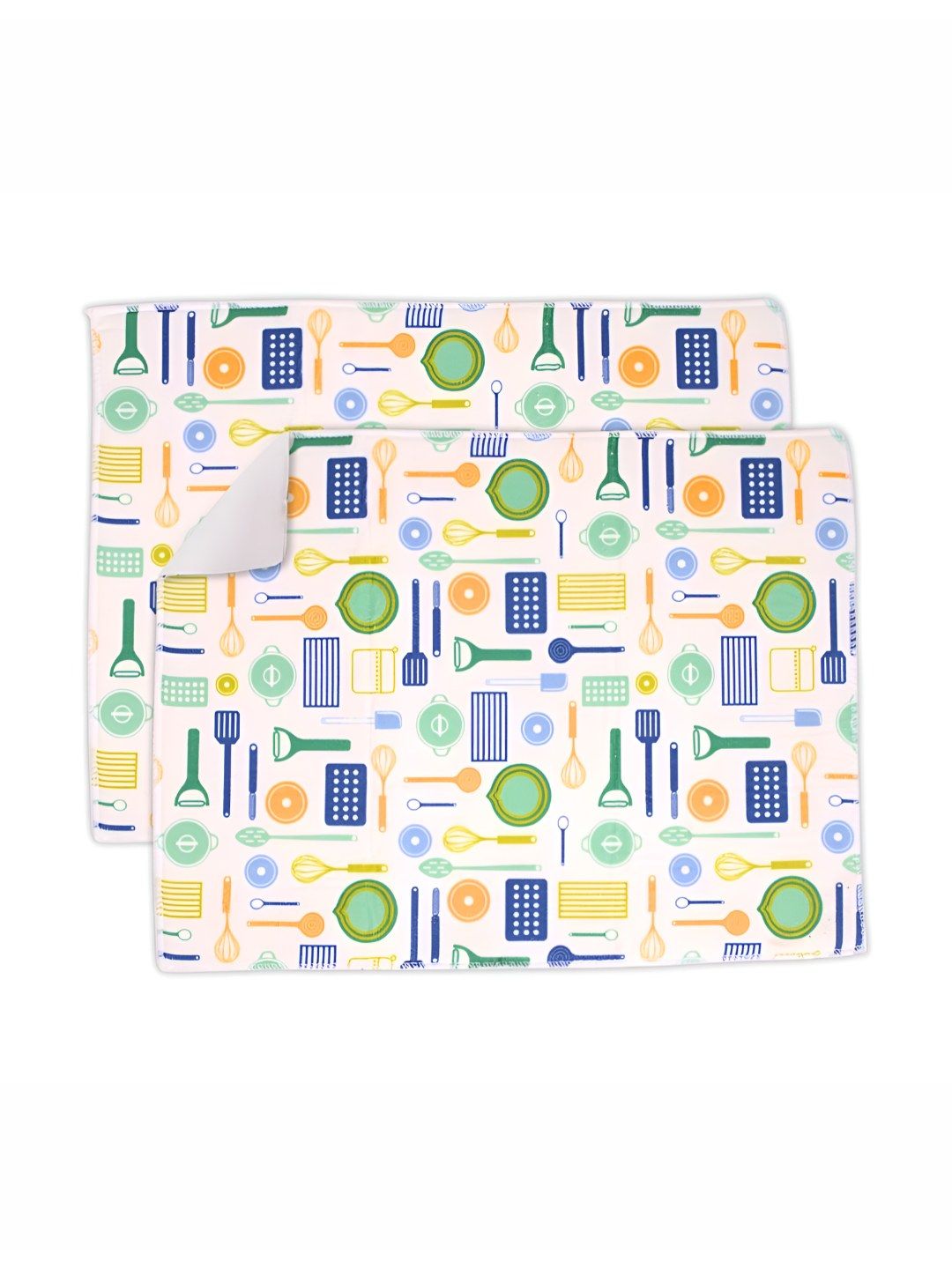 U & U Unique Utilities 2 Pieces White & Green Printed Microfiber Dish Drying Kitchen Mats-picture-13