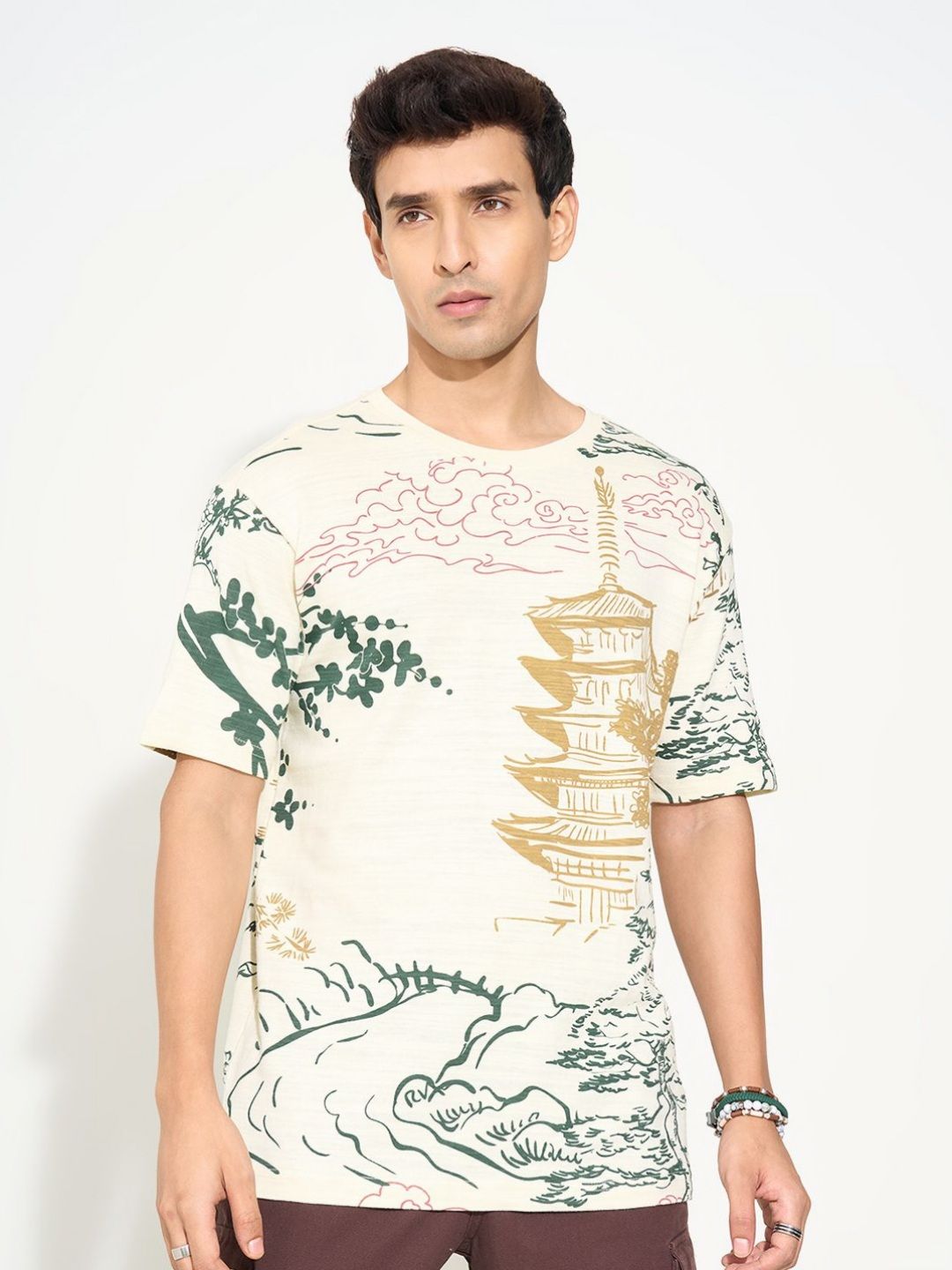 7 Alt by Pantaloons Men Graphic Printed Round Neck Pure Cotton Relaxed Fit T-shirt-picture-11