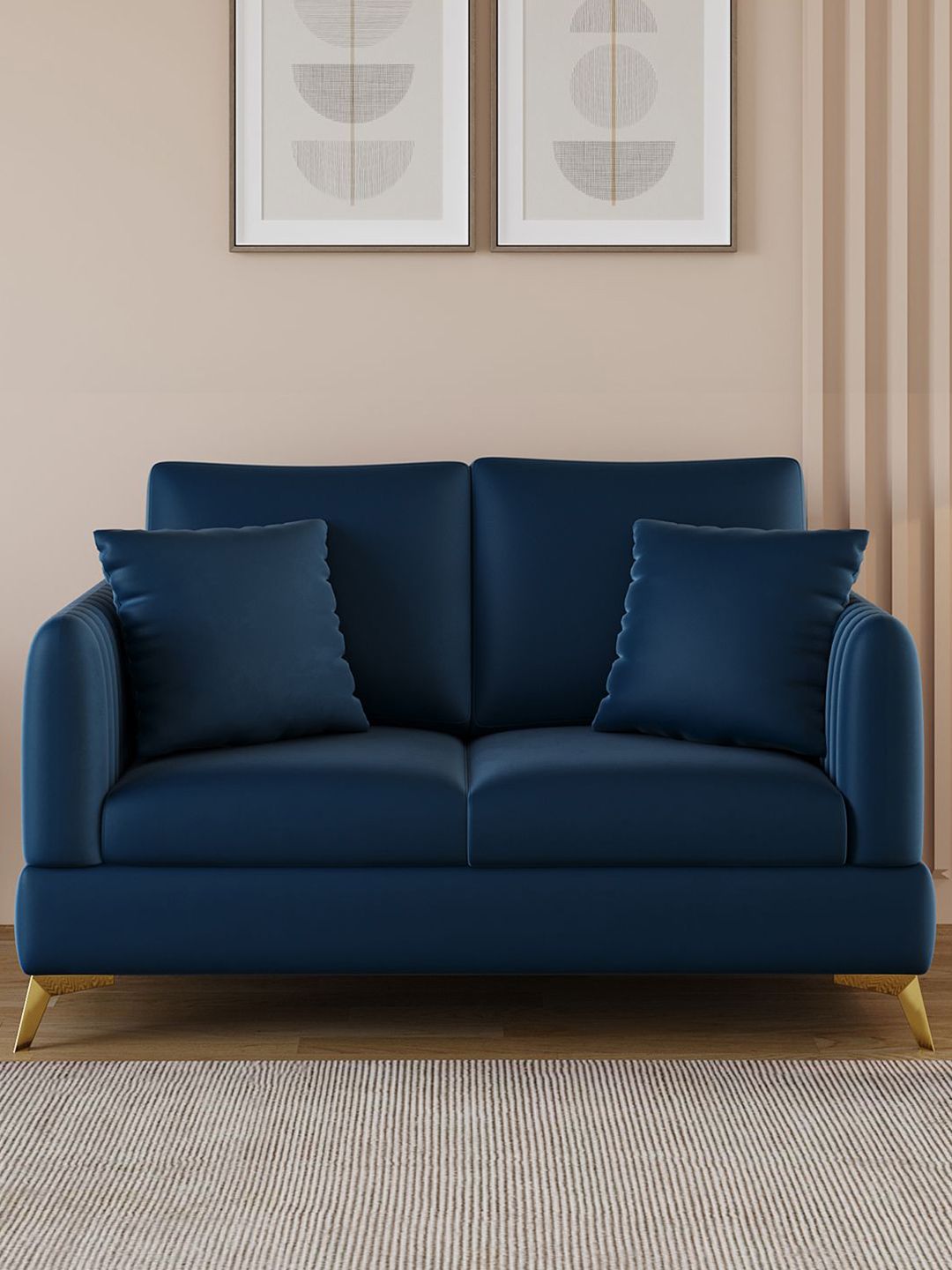 ARRA Vivaan Navy Blue 2 Seater Velvet Sofa-picture-26