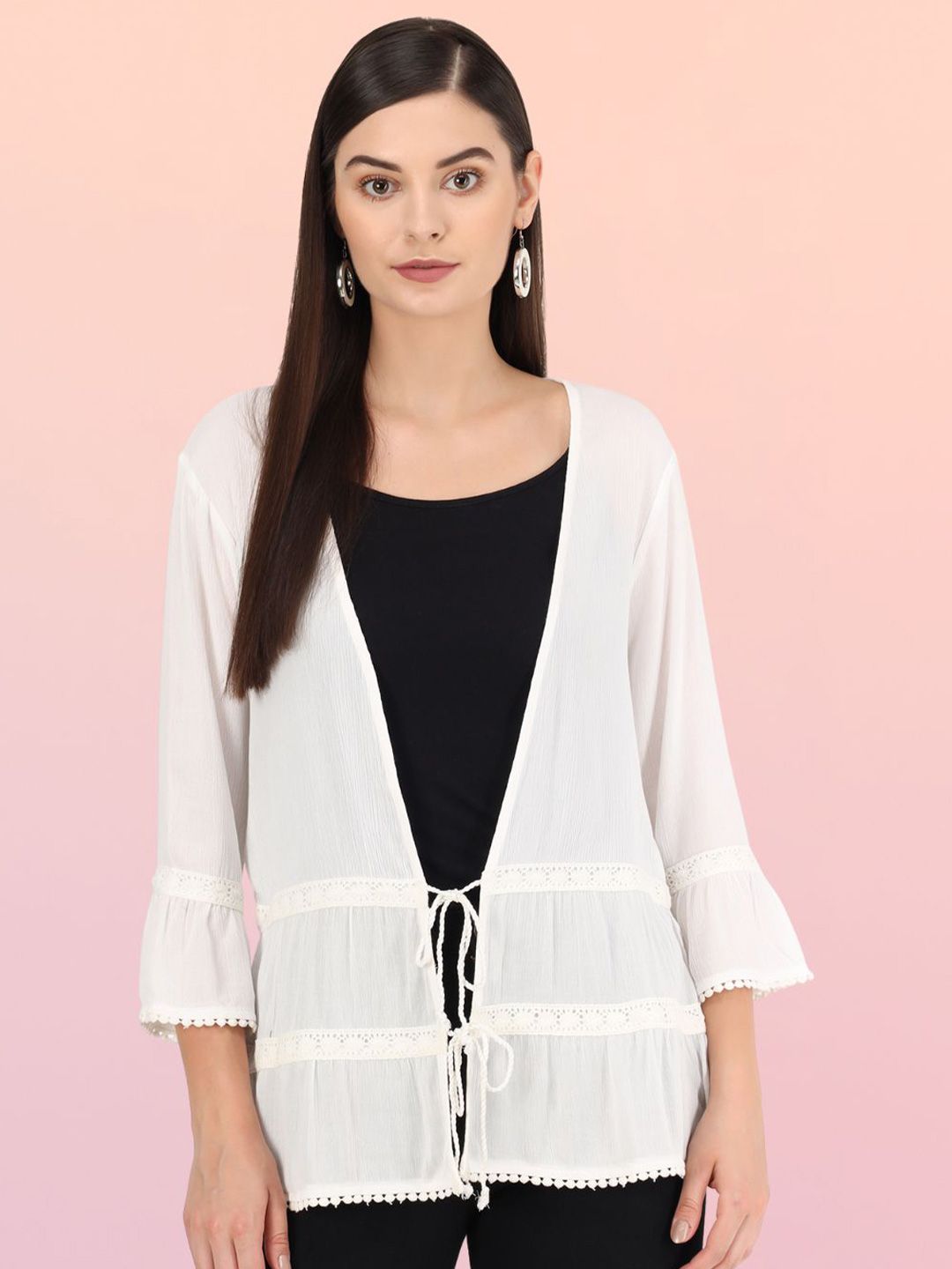 Beatnik Bell Sleeves Tie-Up Cotton Shrug-picture-15
