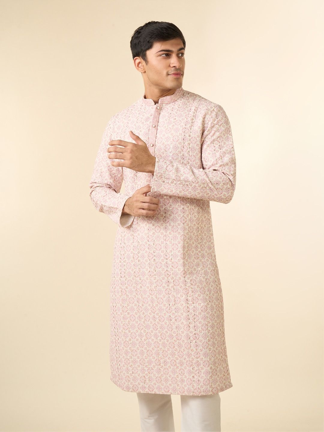 Diwas by Manyavar Men Embroidered Sequinned Mandarin Collar Kurta-picture-31