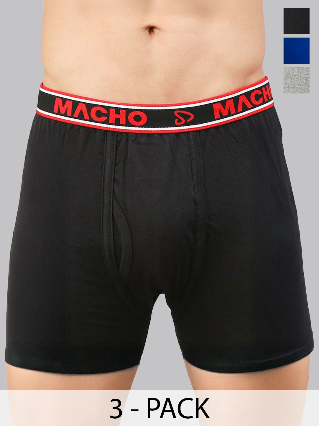 MACHO Sporto Men Pack Of 3 Pure Cotton Mid-Rise Long Trunks-picture-11