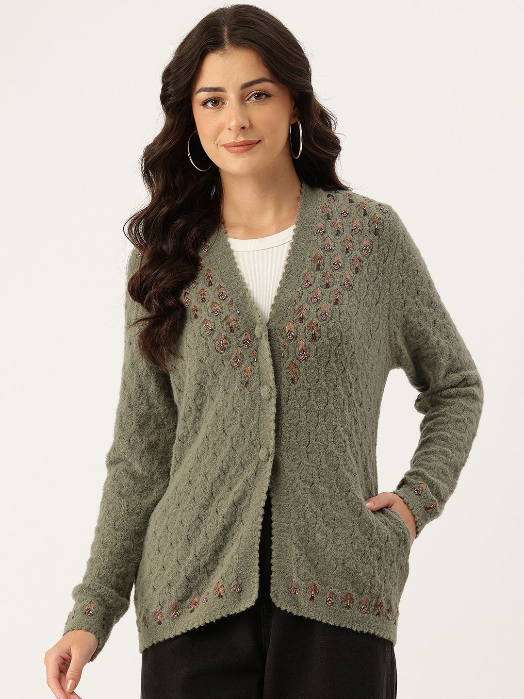 APSLEY Geometric Self Design Embellished Scallop Hem Cardigan-picture-15