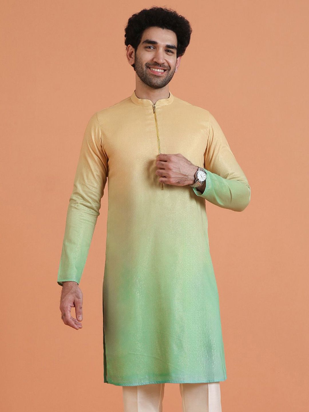 KISAH Men Gradient with Zipped Stylish Ethnic Wear Ombre Kurta-picture-28