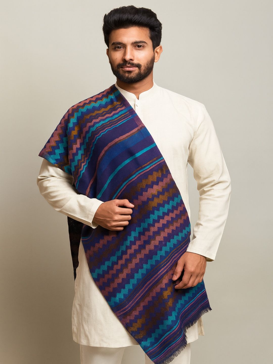 MUFFLY Men Zari Twilight Chevron Pattern Reversible Stole-picture-22