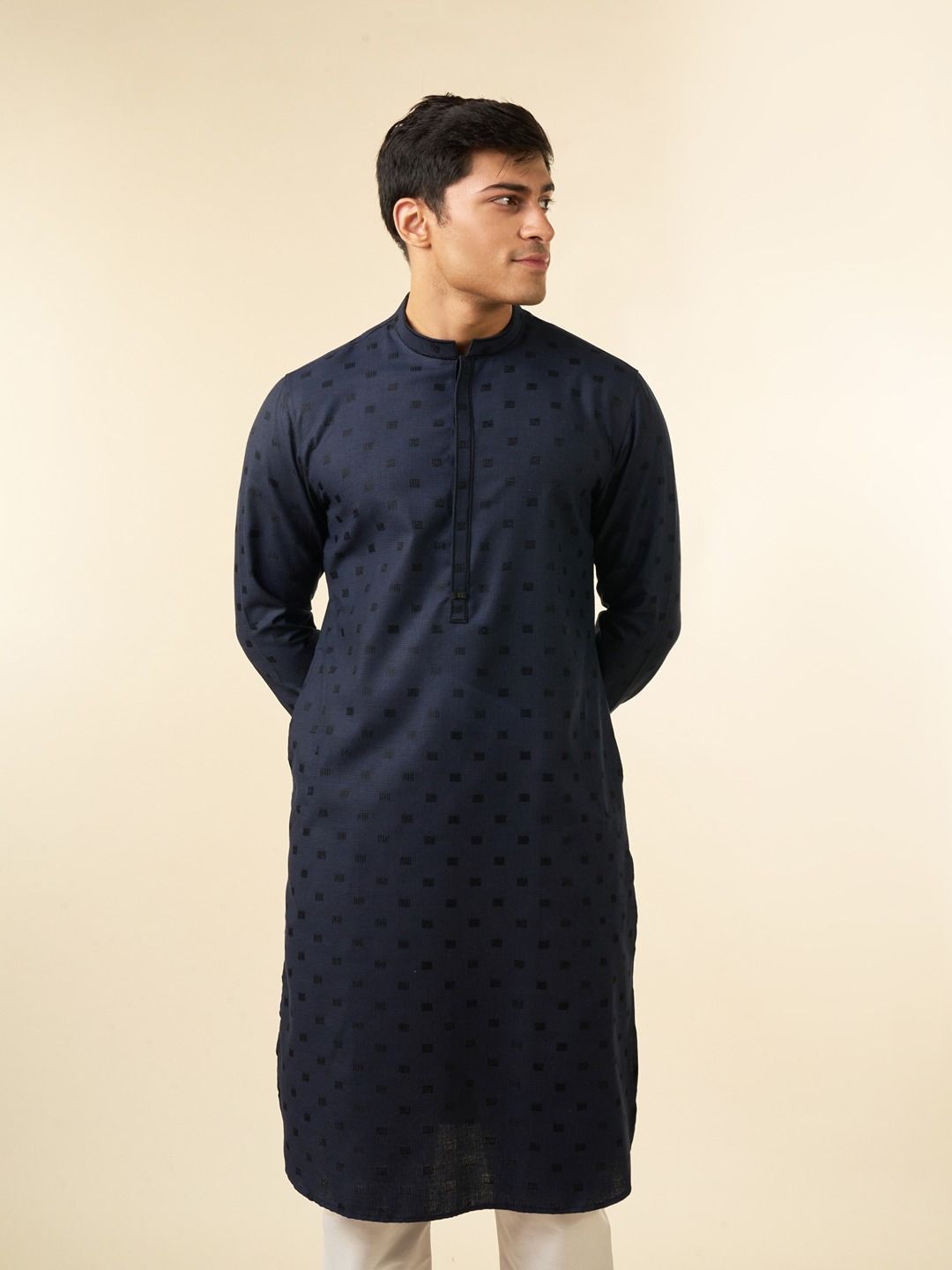 Diwas by Manyavar Geometric Woven Design Mandarin Collar Straight Kurta-picture-15