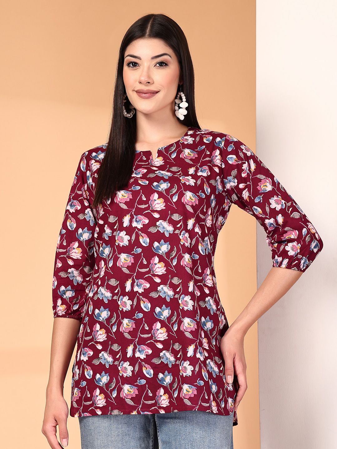 Anouk Rustic Floral Printed Notch Neck Pure Cotton Straight Kurti-picture-24