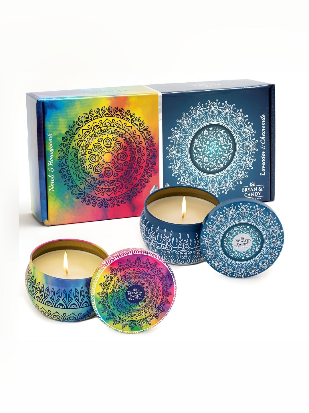 BRYAN & CANDY NEW YORK Blue & Pink 2 Pieces Printed Neroli & Honeycomb Scented Jar Candles-picture-52