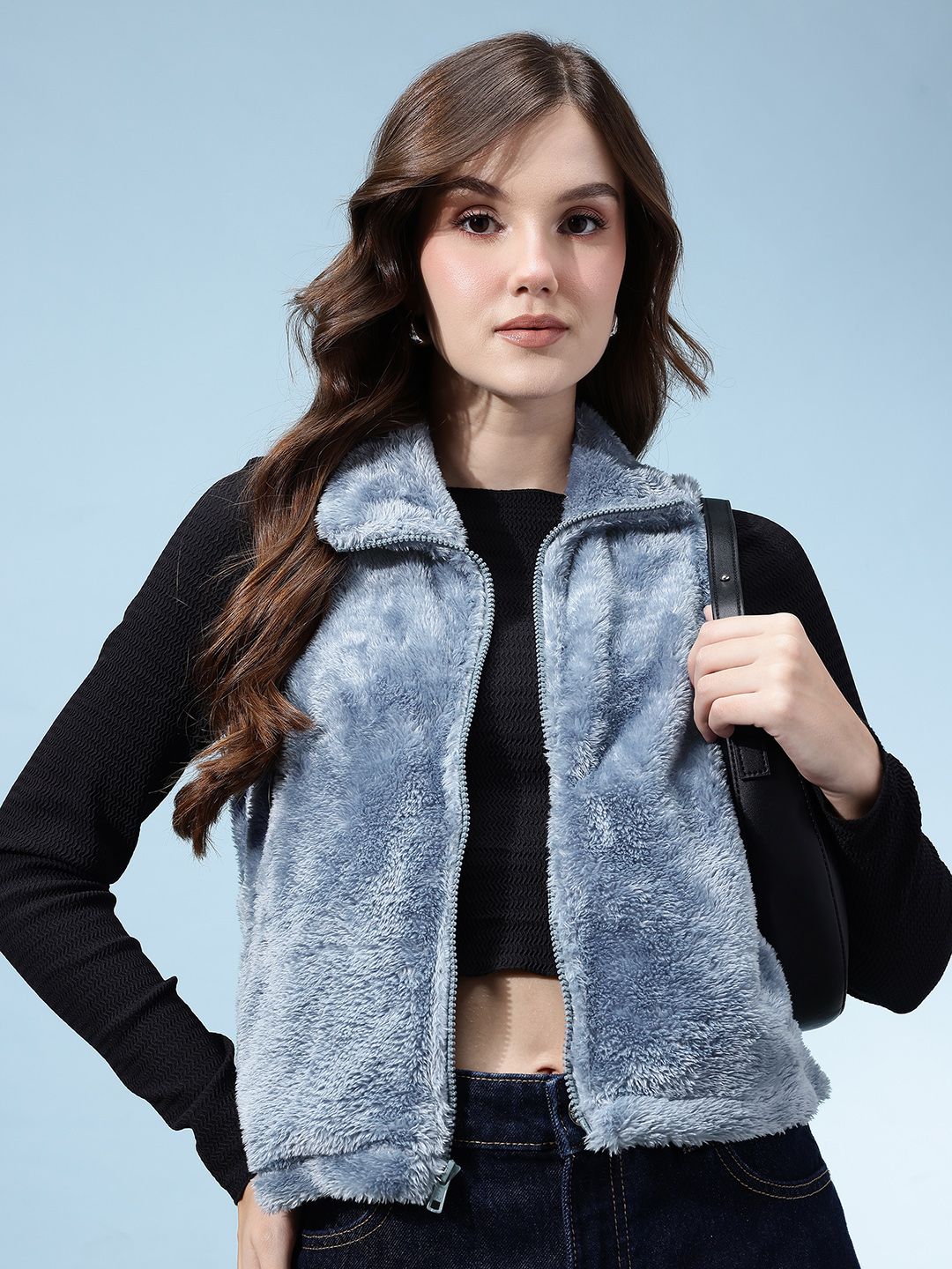 glitchez Mock Collar Faux Fur Sleeveless Jacket-picture-31