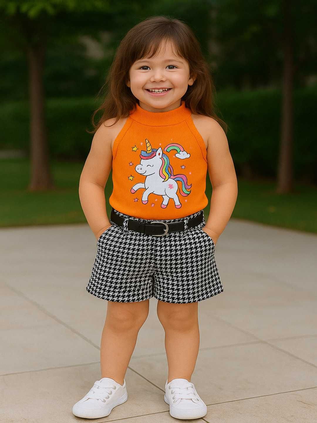 Ninas Girls Printed Round Neck Top With Short-picture-37