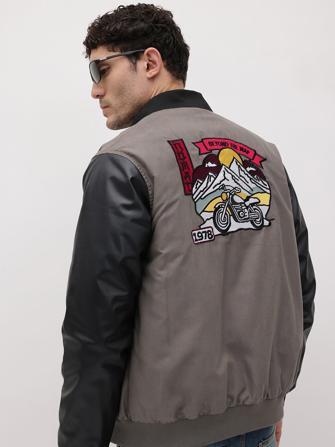 The Roadster Life Co. Graphic Embroidered Faux Leather Trim Varsity Jacket-image-11