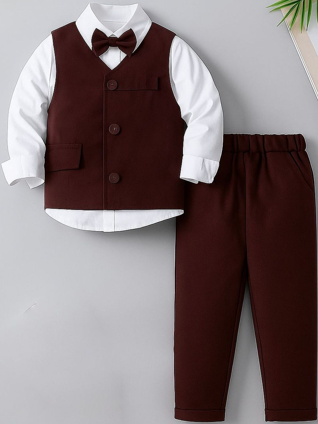 TOGEPI Boys Cotton Blend Shirt & Trousers with Waistcoat Bow Tie-picture-23