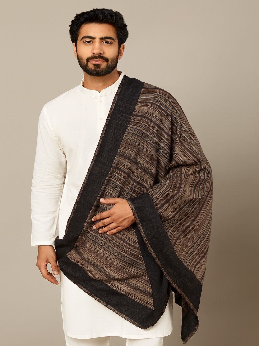 MUFFLY Men Striped Fine Wool Stole with Border-picture-36