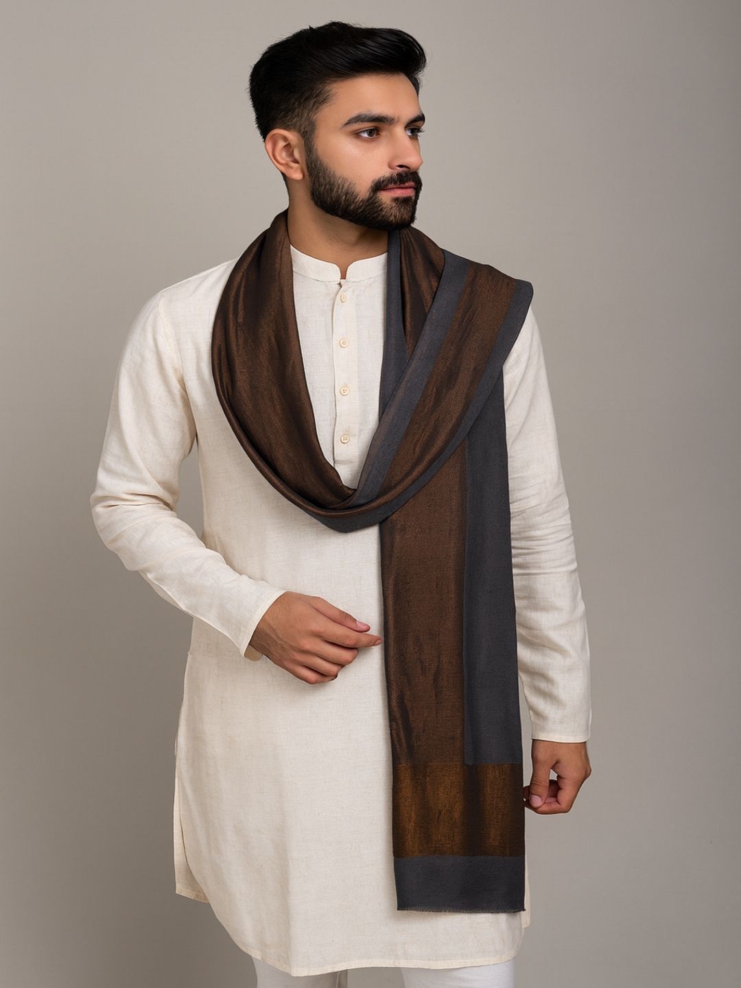 MUFFLY Men Twilight Reversible Wool Stole with Border-picture-40