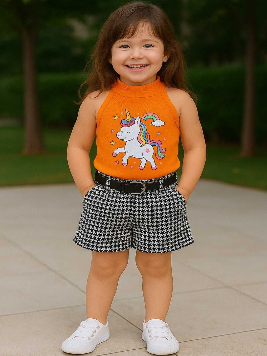RAMIAAZ Baby Girls Orange Cotton Blend Unicorn Printed Halter Neck Clothing Set-picture-56