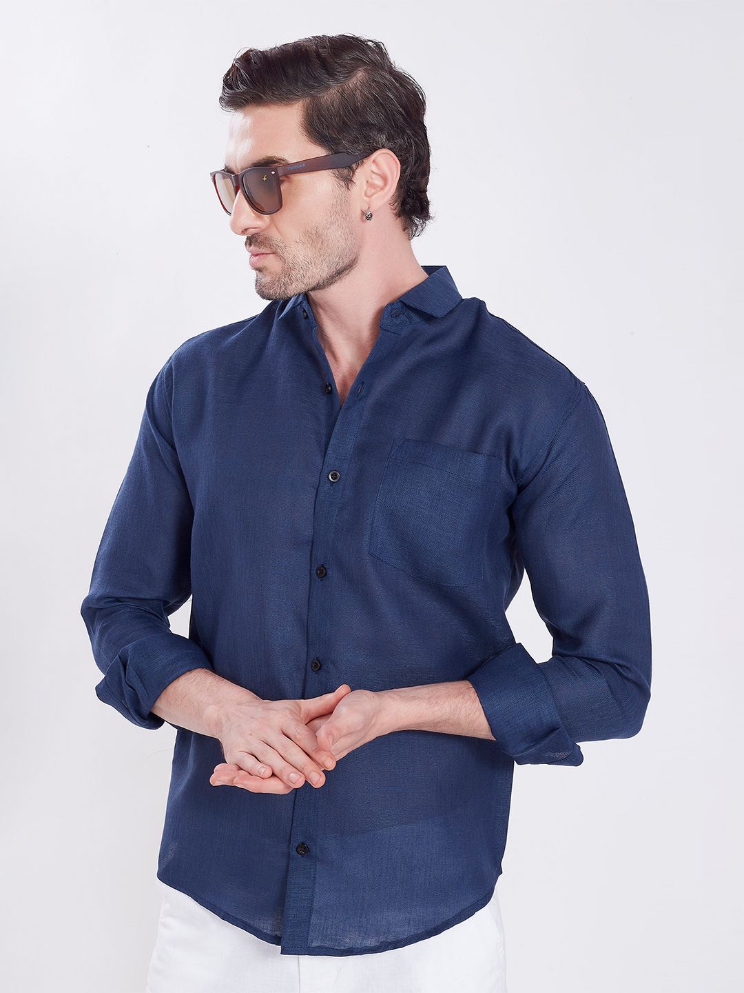 THE BEETEL HOUSE Men Textured Spread Collar Linen Casual Shirt-picture-19