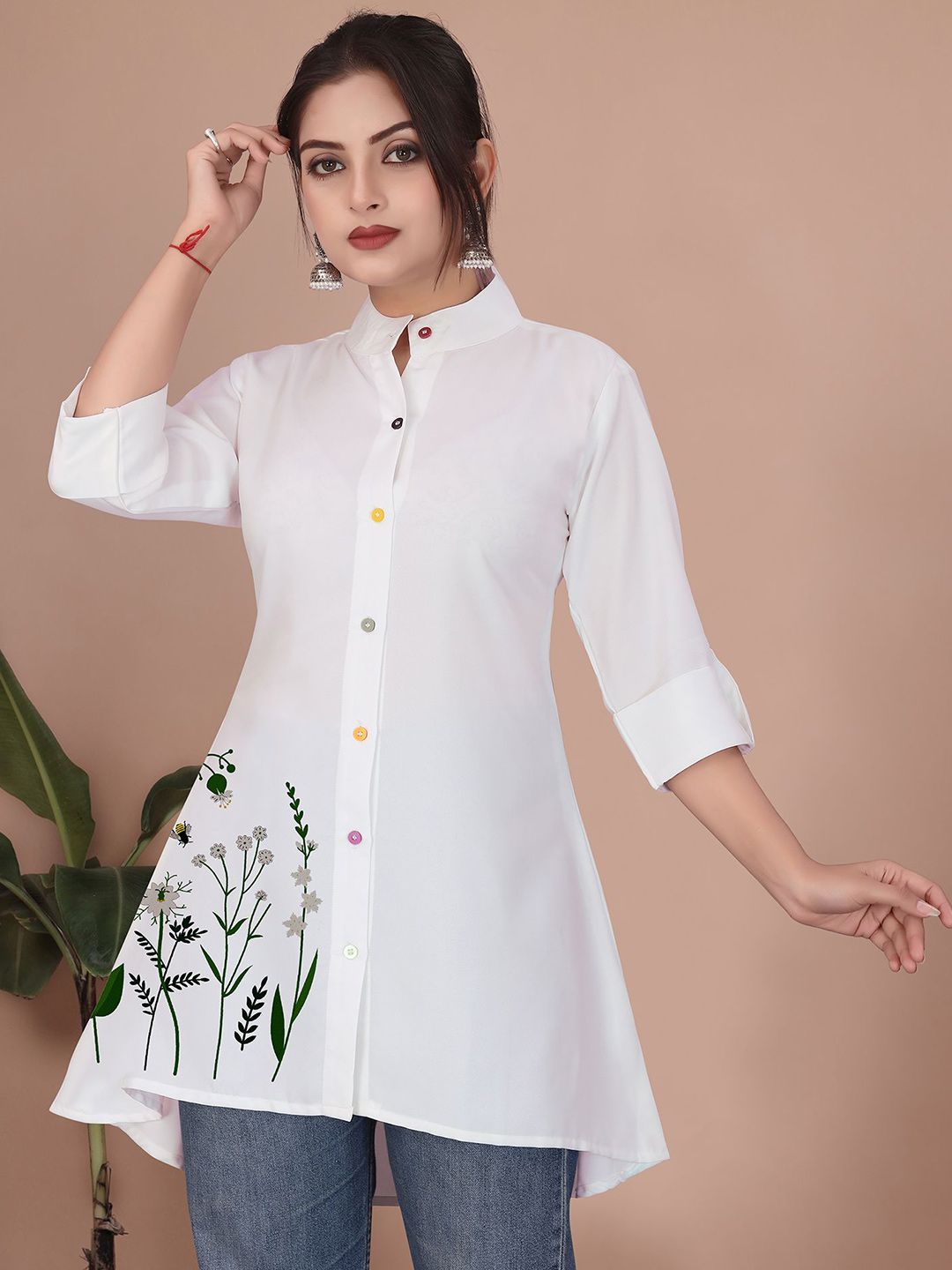 SHREEZON Women Mandarin Collar Floral Printed Tunic-picture-13