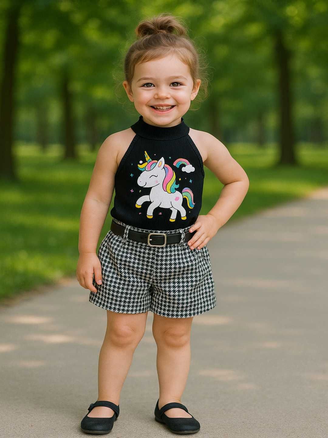 Ninas Girls Printed Round Neck Top With Short-picture-40