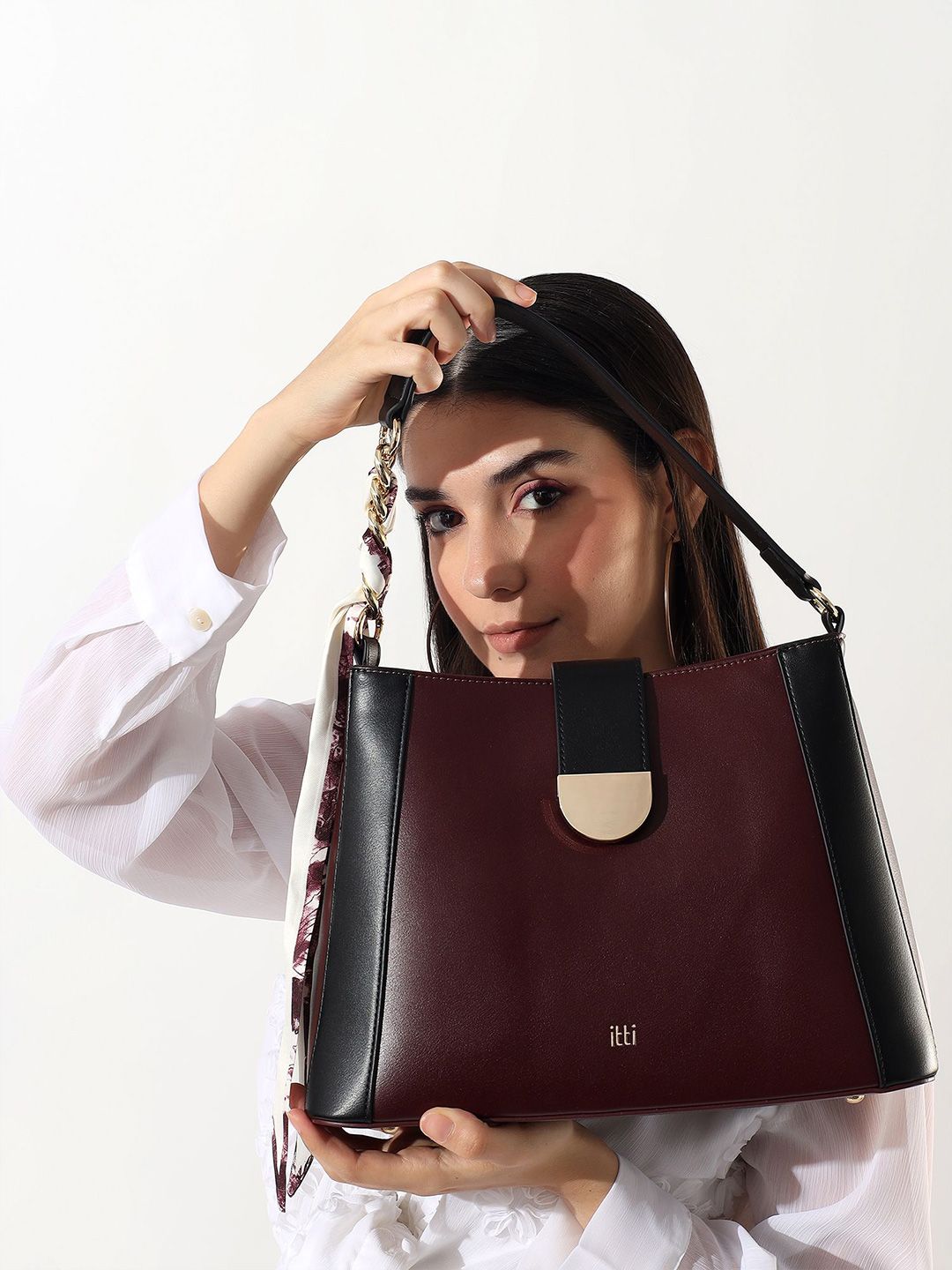itti Women Colourblocked Structured Handheld Bag with Pouch-picture-56