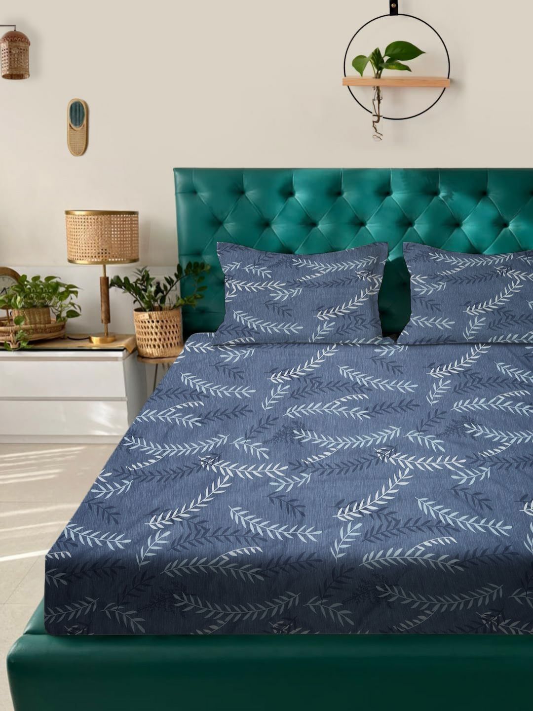 ROSARA HOME Navy Blue Floral Printed Cotton 180 TC Queen Bedsheet Set-picture-28