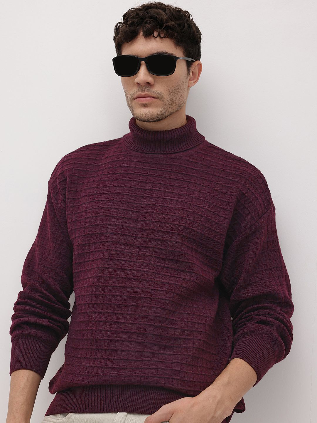 The Roadster Life Co. Turtle Neck Self-Striped Pullover-picture-44