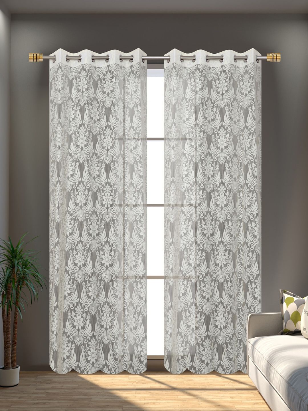 Aura Cream-Coloured 2 Pieces Self Design Sheer Door Curtains-image-10