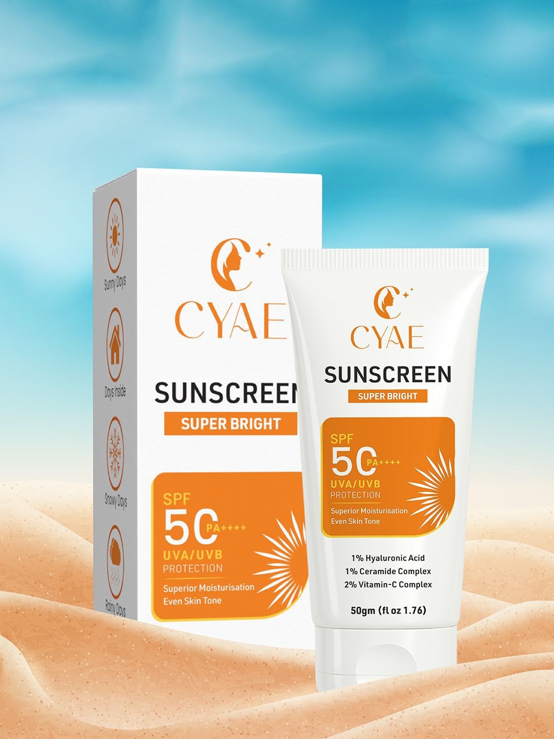 Cyae Super Bright Sunscreen SPF 50 With Hyaluronic Acid & Vitamin-C - 50 g-picture-24