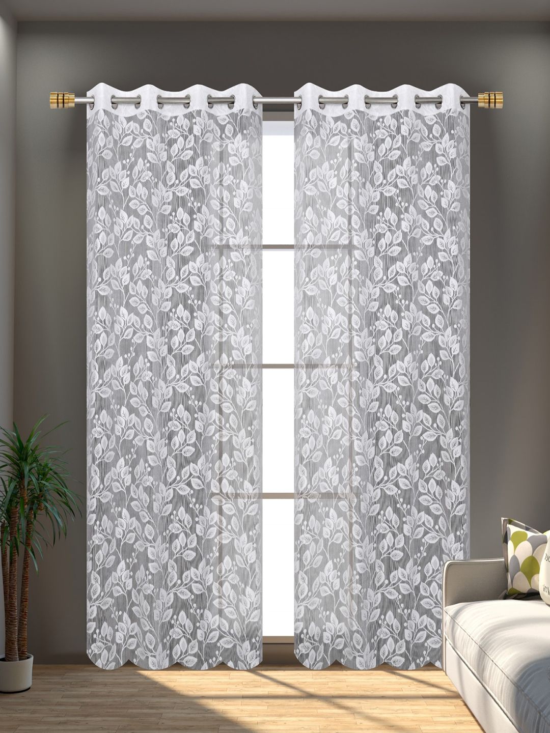 Aura White 2 Pieces Printed Sheer Door Curtains-picture-27