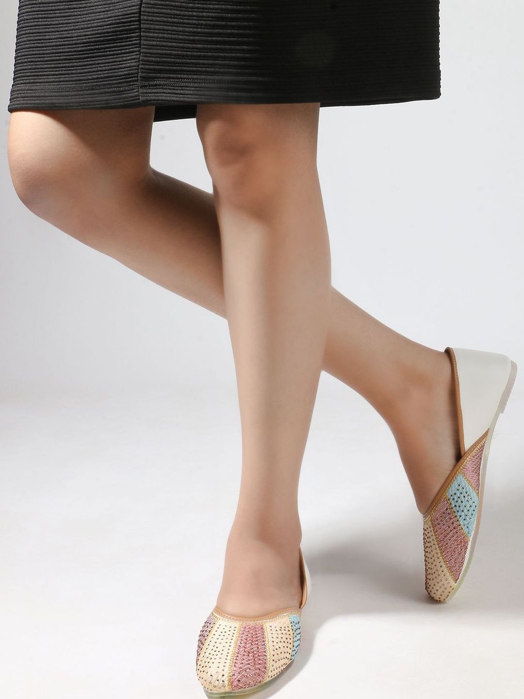 Denill Women Self-Striped Studded Mojaris-image-11