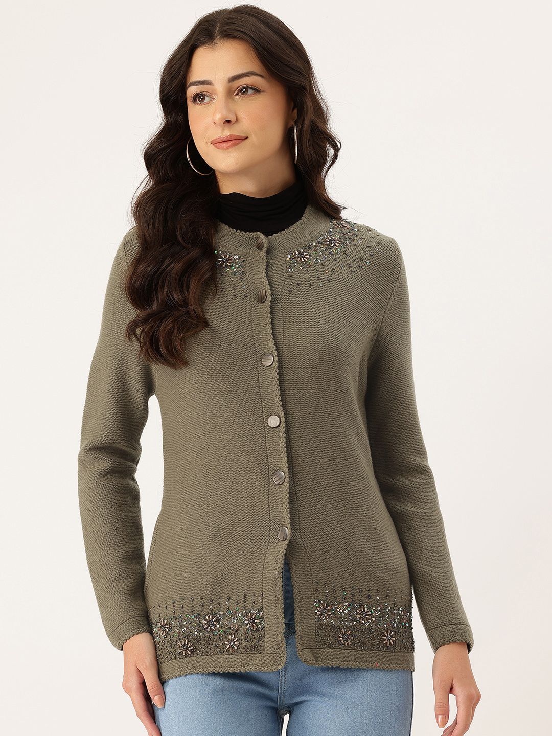 APSLEY Floral Self Design Embellished Cardigan-picture-10