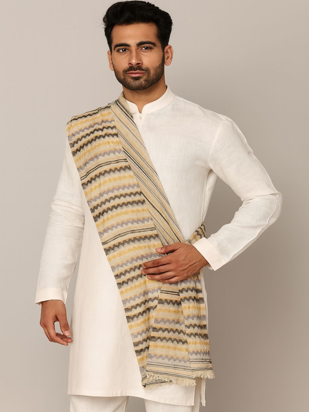 MUFFLY Men Zari Twilight Chevron Pattern Reversible Stole-picture-23